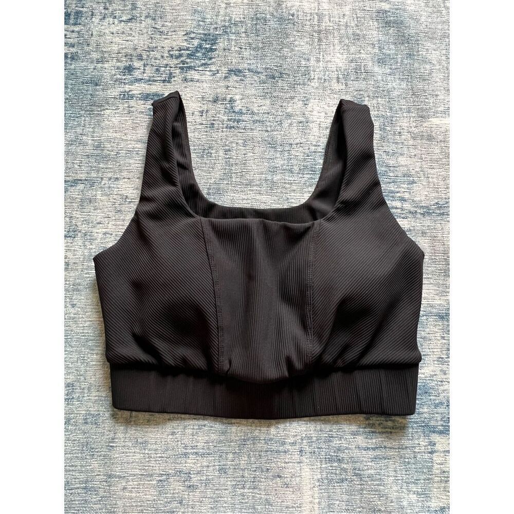 Rae Mode Black Ribbed Knit Cross Court Sports Bra Medium